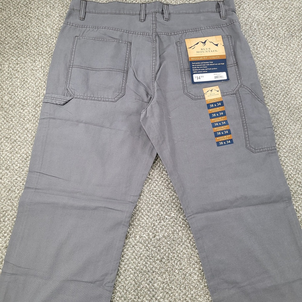 (2) Pair Blue Mountain Mens Gray Cotton Canvas Regular Fit Work Pants 38x34 NEW - Picture 2 of 10